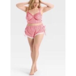 Colsie Red Gingham Pajama Shorts Women's XL Lace Trim Drawstring Sleep Lounge